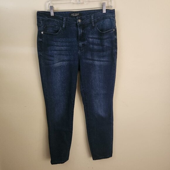 Judy Blue Relax Fit Mid Rise Skinny Jeans Mineral Blue Bleach Splatter Size13/31 - Picture 5 of 10